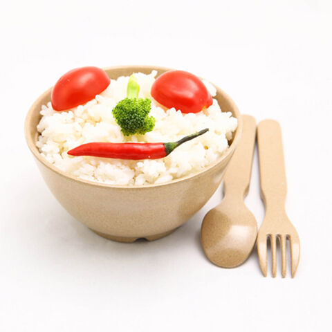 Ensemble de couverts biodégradables 100% naturels en balle de riz pour l'alimentation de bébé - Ensemble cuillère et fourchette