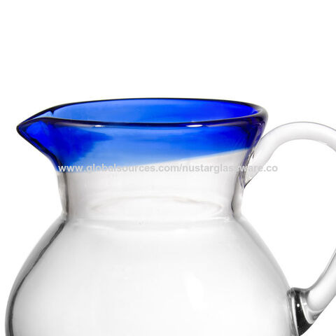Jarra de Agua Cristal Jarra de cristal azul con tapa y mango Tetera de  vidrio de