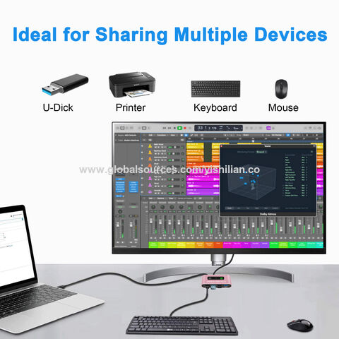 USB Switch, USB 3.0 Switch, Aluminum KM Switch 2 Computers Sharing 4 USB  Devices KM Switches 5V USB-C Powered for PC Printer Scanner Mouse Keyboard