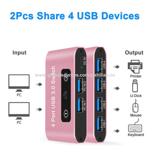 USB Switch, USB 3.0 Switch, Aluminum KM Switch 2 Computers Sharing 4 USB  Devices KM Switches 5V USB-C Powered for PC Printer Scanner Mouse Keyboard