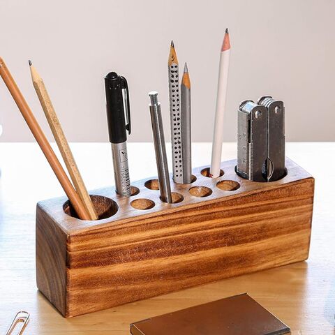Organisateur Bureau Bois Porte-Crayons 11 Compartiments Amovibles - Rangement Stylos Et Marqueurs