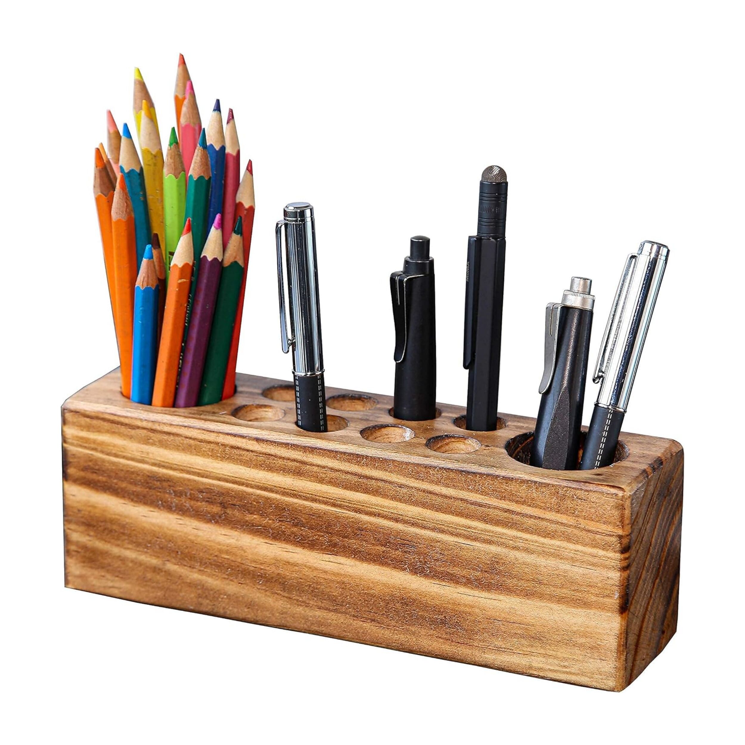Square Pen Holder, Leather Pencil Cup, Desktop Caddy Stationery Organizer,  Black