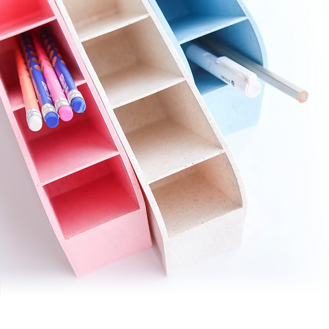 صندوق تخزين المكتب من قش القمح ، حامل أقلام بلاستيكي متجمد للمكتب