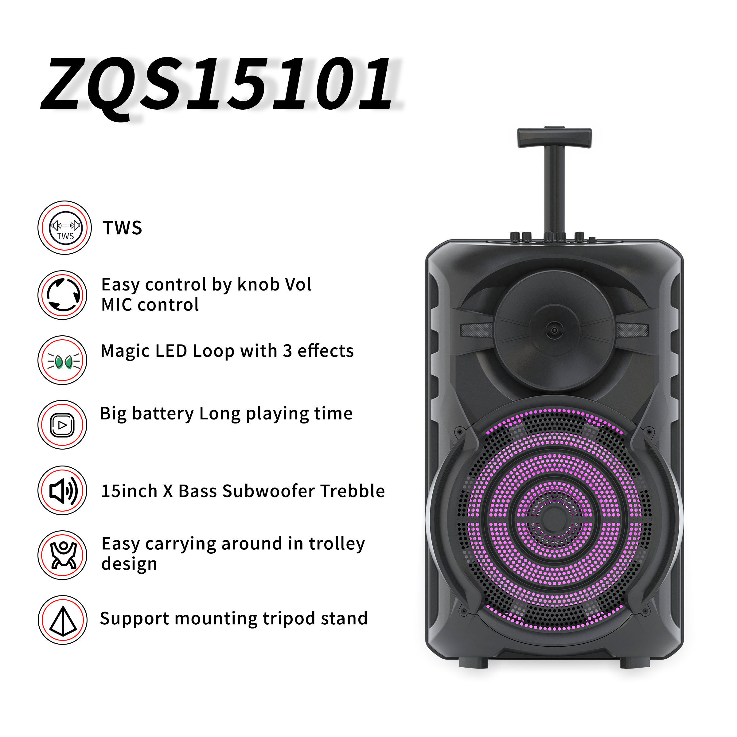 Compre Zqs8223 Altavoz Del Partido 40w Altavoz Bluetooth Inalámbrico Al  Aire Libre Super Bass Altavoz Karaoke Bass Sonido Con Luz Rgb Tws 8  Pulgadas y Altavoz Del Bluetooth, Altavoz Del Partido, Altavoz