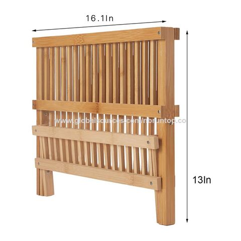 Precio de fábrica Escurridor de platos de bambú, escurridor de platos pequeño plegable de 2 niveles con soporte para utensilios, soporte para platos de cocina
