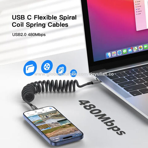 EINHEITS 2024 Neuestes trend iges einziehbares flexibles Spiral-Typ C USB-aufwickeltes Kabel mit Strom versorgung 100W Super-Schnell ladung