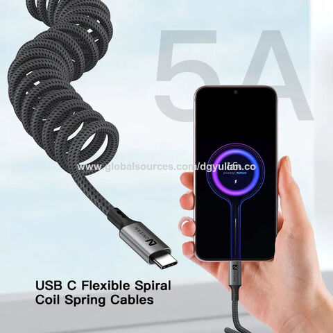 EINHEITS 2024 Neuestes trend iges einziehbares flexibles Spiral-Typ C USB-aufwickeltes Kabel mit Strom versorgung 100W Super-Schnell ladung