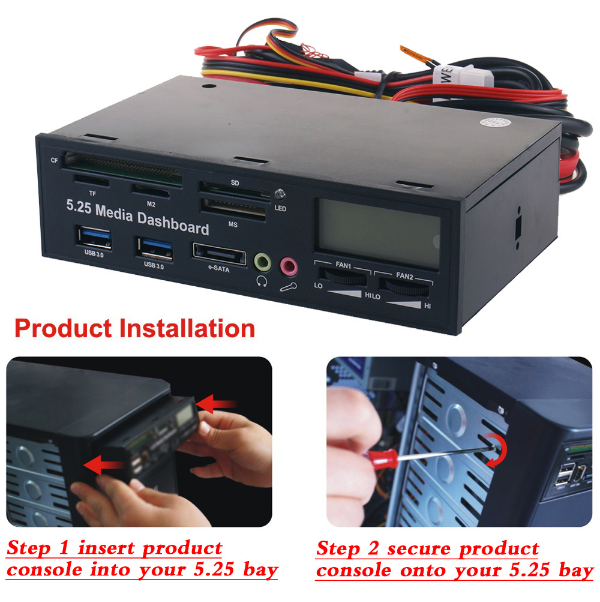 Lecteur De Carte Interne PC - Baie 5.25" Avec Ports USB 3.0, ESATA, Support Multi-Cartes