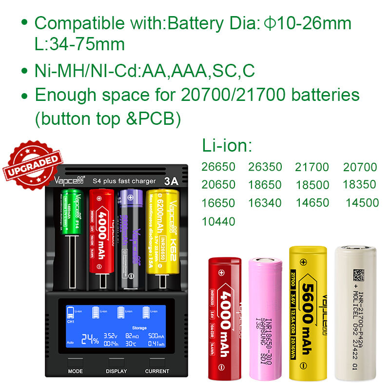 Achetez chargeur de batterie li-ion 3.7 v 4 slot pour 10440 14500 16340  16650 14650 18350 18500 18650 adaptateur de batterie - le noir de Chine