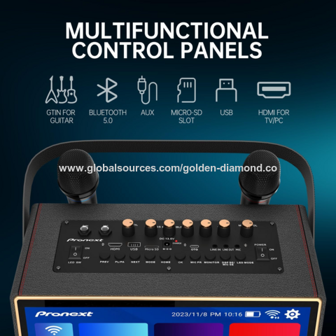  Máquina de karaoke profesional con pantalla de letras y sistema  PA portátil, inalámbrico, 2 micrófonos, multifunción y más diversión :  Instrumentos Musicales