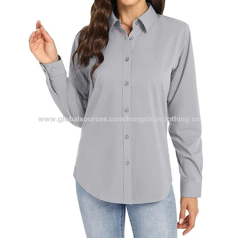 Camiseta Holgada Plisada con Cuello de y Manga Larga de Color sólido para  Mujer de otoño e Invierno Camisas Mujer Elegantes Blancas