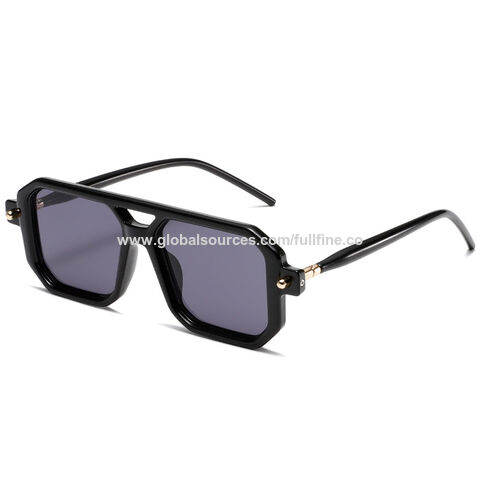 Retro Rectangular Aviator Sunglasses Premium Glass Lens Flat