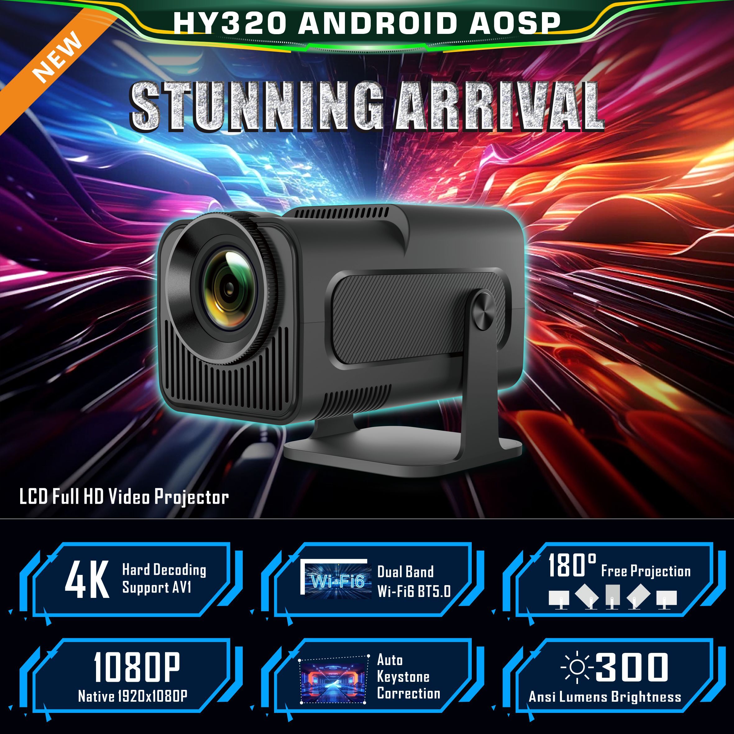 Proyectores HY300 Proyector De Cine En Casa 4K HD Android 11 Dual