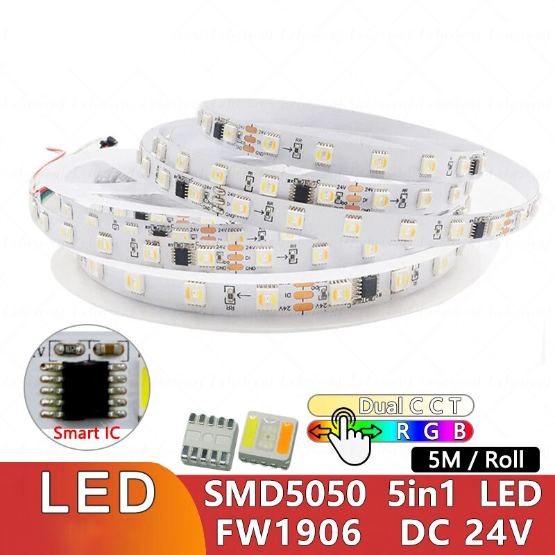 5m RGB+CCT LED Strip Light - Color-Changing LED Tape Light - 12V
