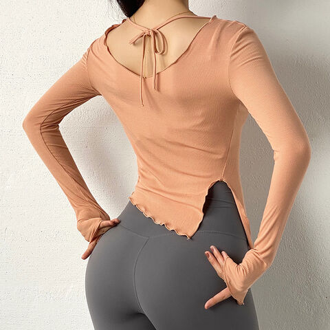 Haut De Sport Femme Manches Longues - Polyester/élasthanne - Fentes Latérales - Respirant UPF50+ - Pour Yoga, Fitness