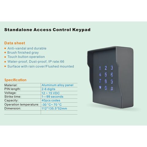 Sistema de entrada de la puerta del teclado de acceso del código del IP 65 con el contraluz azul, sistema independiente del control de acceso del tacto gris para la cerradura de puerta casera
