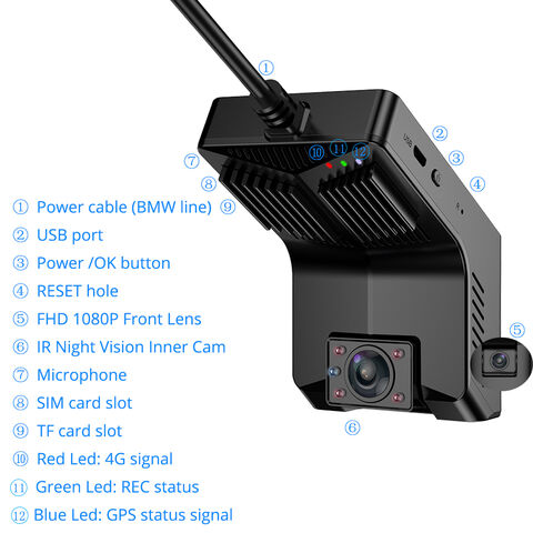 Cámara de tablero dual frontal e interior FHD 1080P Dashcams para  automóviles con visión nocturna infrarroja Cámara de coche grabadora de  conducción