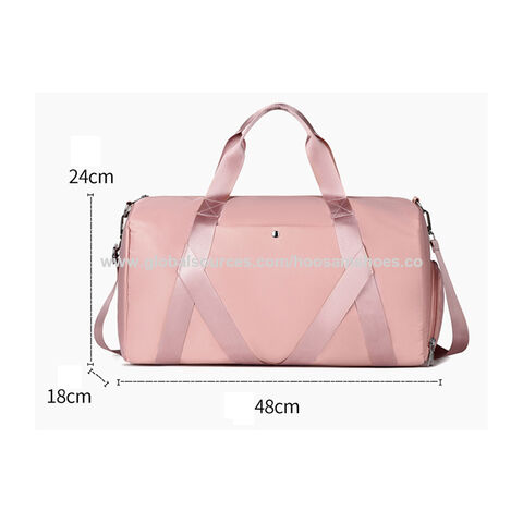 Nova bolsa de ginástica e esportes de designer, impermeável, em nylon rosa, grande capacidade, bolsa de viagem esportiva com compartimento para roupas secas e molhadas