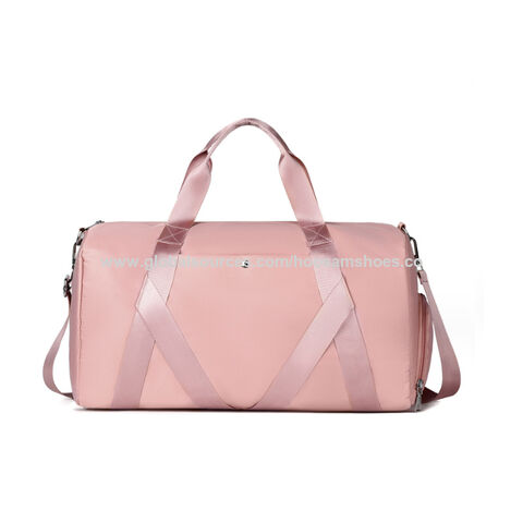 Nova bolsa de ginástica e esportes de designer, impermeável, em nylon rosa, grande capacidade, bolsa de viagem esportiva com compartimento para roupas secas e molhadas