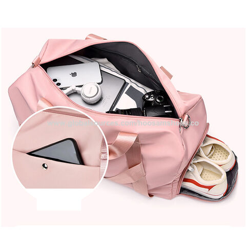 Nova bolsa de ginástica e esportes de designer, impermeável, em nylon rosa, grande capacidade, bolsa de viagem esportiva com compartimento para roupas secas e molhadas