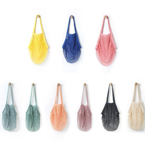 Individuell anpassbare, tragbare, farbenfrohe Netz-Häkel-Tasche, wiederverwendbare Einkaufs- und Lebensmitteltasche aus Baumwollnetz für Obst und Gemüse im Großhandel