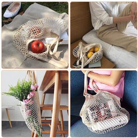 Individuell anpassbare, tragbare, farbenfrohe Netz-Häkel-Tasche, wiederverwendbare Einkaufs- und Lebensmitteltasche aus Baumwollnetz für Obst und Gemüse im Großhandel