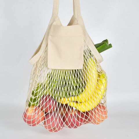 Individuell anpassbare, tragbare, farbenfrohe Netz-Häkel-Tasche, wiederverwendbare Einkaufs- und Lebensmitteltasche aus Baumwollnetz für Obst und Gemüse im Großhandel