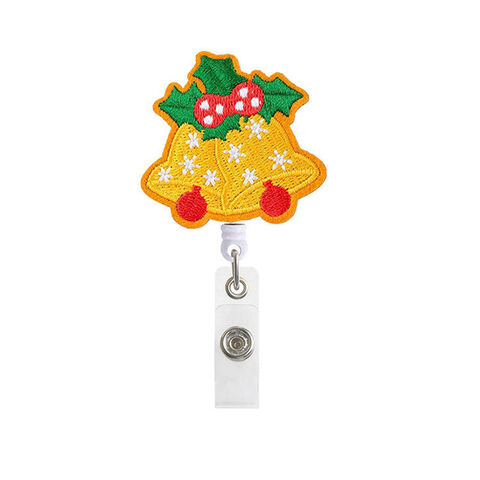 Venta de fábrica Insignia de Navidad de Papá Noel Enfermera Maestro de Escuela Insignia de Fieltro de Animales de Dibujos Animados Bordada con Carrete Retráctil