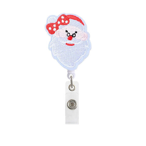 Venta de fábrica Insignia de Navidad de Papá Noel Enfermera Maestro de Escuela Insignia de Fieltro de Animales de Dibujos Animados Bordada con Carrete Retráctil