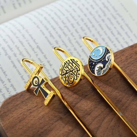 Islamische Lesezeichen Geschenke Design Benutzerdefiniertes Logo Zinklegierung Emaille Gold Metall Lesezeichen Koran Lesezeichen Mit Geschenkbox