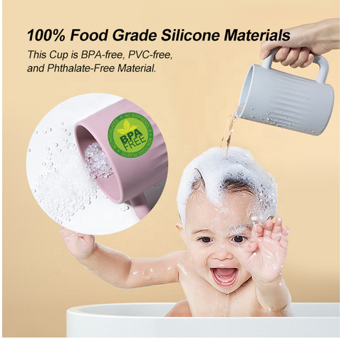 Individuell anpassbarer Baby-Badewannen-Spülbecher, unzerbrechlicher Silikon-Shampoo- und Körperwasch-Spülbecher, wiederverwendbare Plastikbecher