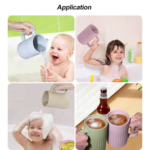 Individuell anpassbarer Baby-Badewannen-Spülbecher, unzerbrechlicher Silikon-Shampoo- und Körperwasch-Spülbecher, wiederverwendbare Plastikbecher