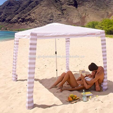Tente De Plage 2,4x2,4m Pop-up - Protection UV UPF50+ - Avec 2 Poteaux Aluminium Et Couverture