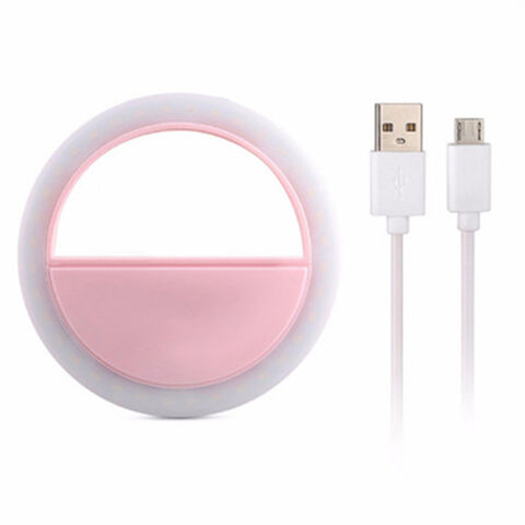 Anillo de luz LED de selfie recargable, flash para teléfono móvil color rosa