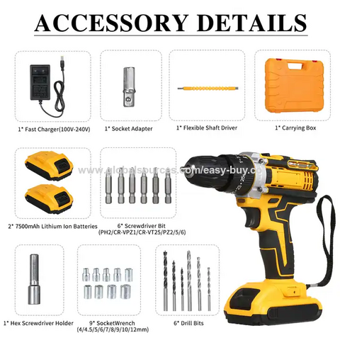 Perceuse Visseuse sans Fil 21V avec 2 Batteries et Mandrin Auto-serrant 3/8" - Kit de Perçage Professionnel