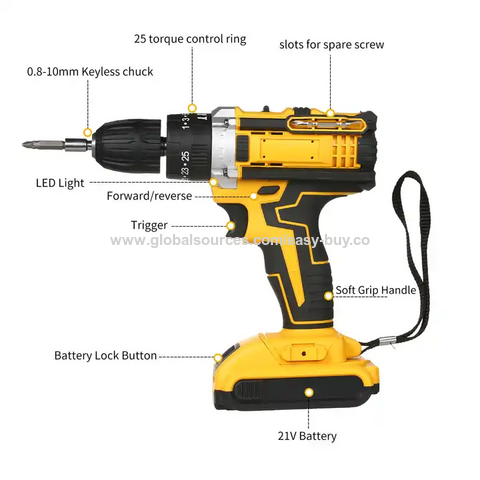 Perceuse Visseuse sans Fil 21V avec 2 Batteries et Mandrin Auto-serrant 3/8" - Kit de Perçage Professionnel