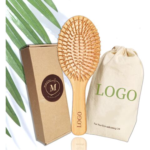 Escova de cabelo de bambu ecológica personalizada da fábrica, pente de cabelo com logotipo personalizado, escova de cabelo desembaraçadora de madeira