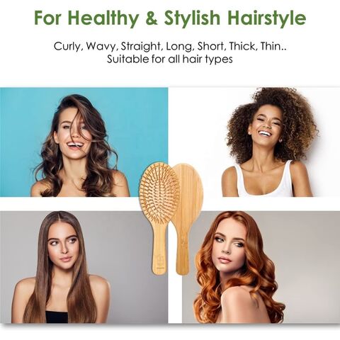 Escova de cabelo de bambu ecológica personalizada da fábrica, pente de cabelo com logotipo personalizado, escova de cabelo desembaraçadora de madeira