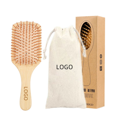 Escova de cabelo de bambu ecológica personalizada da fábrica, pente de cabelo com logotipo personalizado, escova de cabelo desembaraçadora de madeira