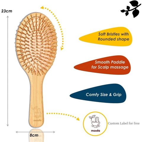 Escova de cabelo de bambu ecológica personalizada da fábrica, pente de cabelo com logotipo personalizado, escova de cabelo desembaraçadora de madeira