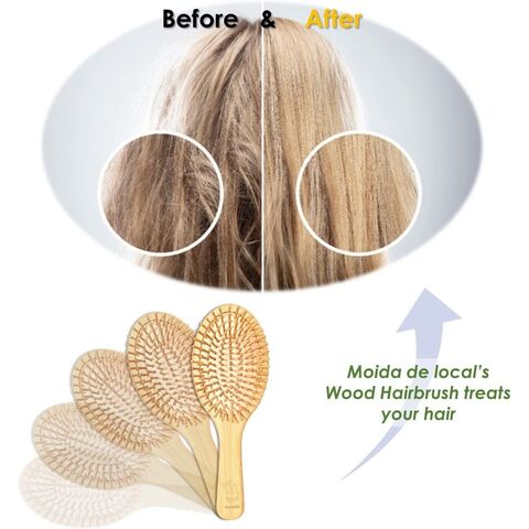 Escova de cabelo de bambu ecológica personalizada da fábrica, pente de cabelo com logotipo personalizado, escova de cabelo desembaraçadora de madeira