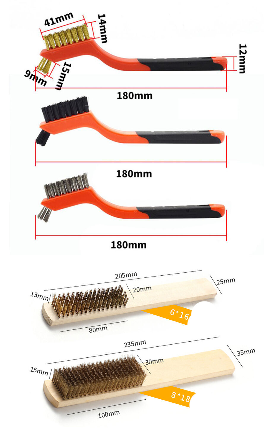 Small Wire Brush Set 6Pcs, Stainless Steel/Brass/Nylon/Bristle Mini Wire Brushes - View #2