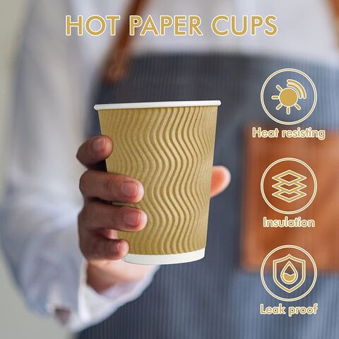 FRCOLOR 50pcs Disposable Coffee Cups Insulation Takeaway Double-layer Paper  Cup with Lid (8oz, 280ml)