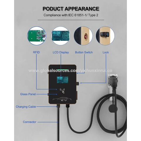 22KW 380V EV charging stations portable evse walbox Type 2 plug 10A 16A 24A  32A 5M black cable for Electric Car home Charger