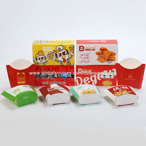 Cajas de papel para alimentos, cajas de cartón personalizadas para pollo frito, cajas desechables para llevar comida rápida caliente, embalaje para pollo frito con manos