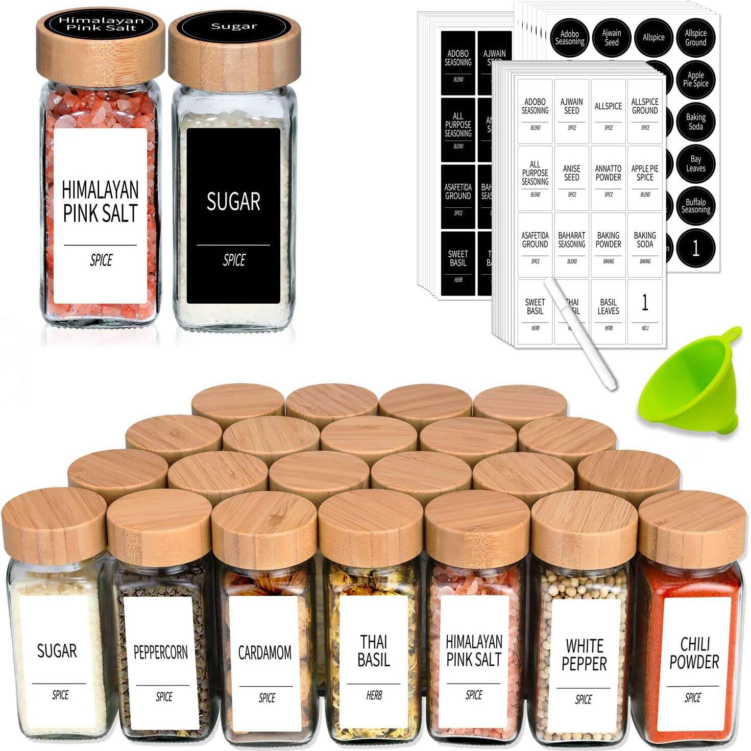 AllSpice 3 Ounce Glass Spice Jars with Black Plastic Lids and 3 Styles of  Shaker Tops- 6 Pack 