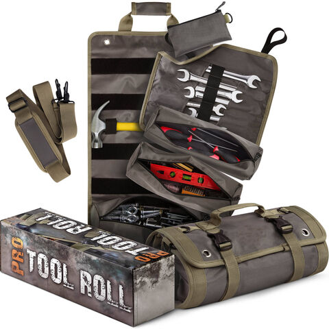 Bolsa de herramientas grande de alta resistencia para electricistas, técnicos y trabajos pesados, con boca ancha y cremallera, fabricada en poliéster, tipo tote con herramientas