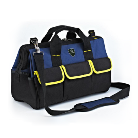 Bolsa de herramientas grande de alta resistencia para electricistas, técnicos y trabajos pesados, con boca ancha y cremallera, fabricada en poliéster, tipo tote con herramientas