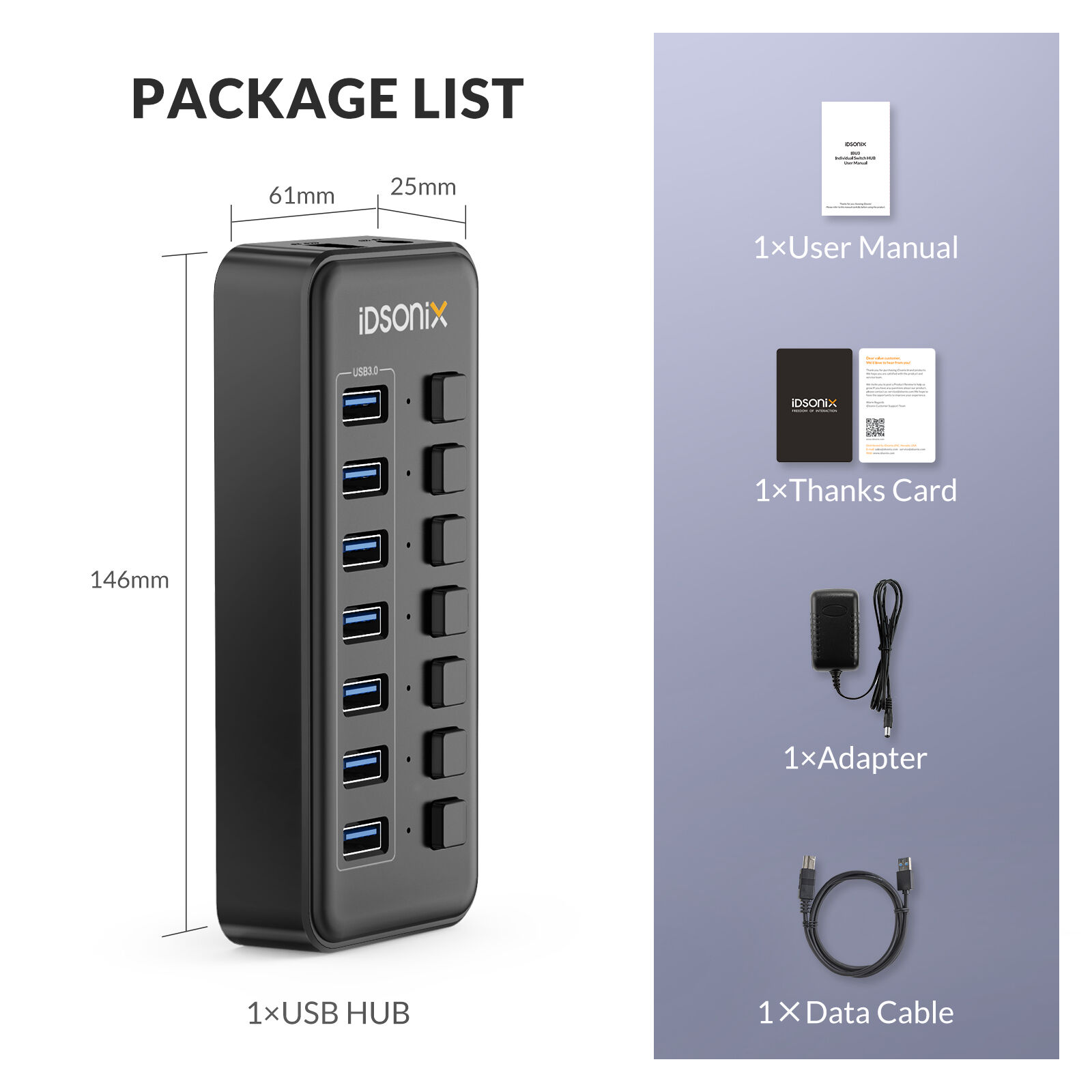 4 Port câble USB 3.0 Hub Tour 2x chargeur intelligent Chargeur inclus 1m USB  3.0 - noir - Orico