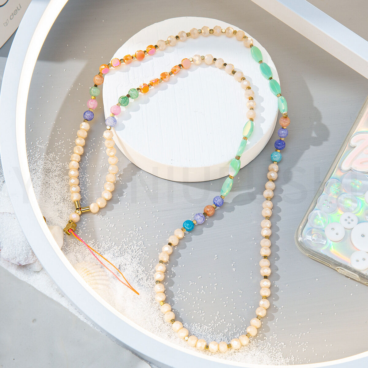 Small Fresh Long Crystal Beaded Mobile Phone Chain Fashion Neck Mobile ...